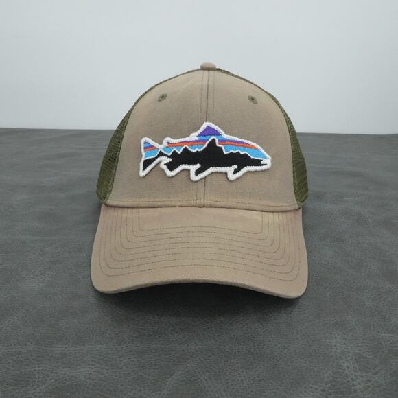 Patagonia Other - Patagonia Hat Cap Snap Back Khaki Green Trucker Mesh Trout Fitz Roy Embroidered